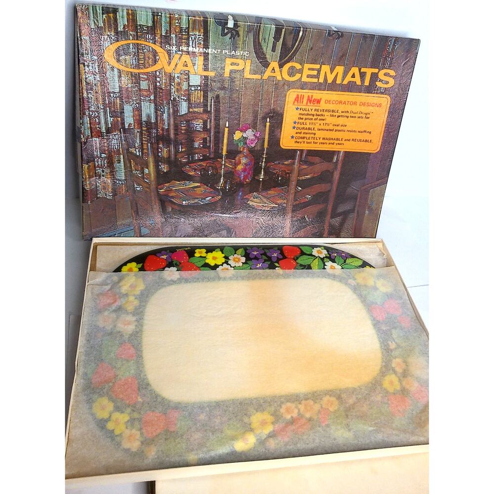 Vintage 70s Bright of America Strawberry Placemats Set 6 Retro Cottagecore New - Picture 6 of 13